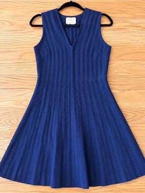 Kate Spade New York Navy Textured Knit Fit & Flare Dress Size S